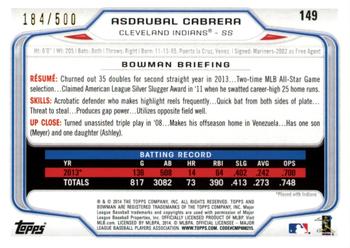 2014 Bowman - Blue #149 Asdrubal Cabrera Back