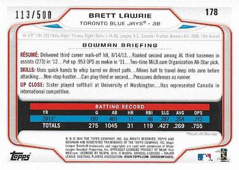 2014 Bowman - Blue #178 Brett Lawrie Back