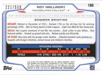 2014 Bowman - Blue #180 Roy Halladay Back