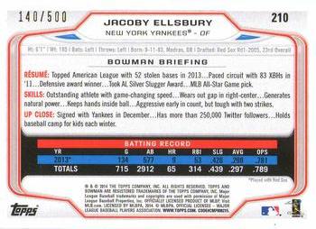 2014 Bowman - Blue #210 Jacoby Ellsbury Back