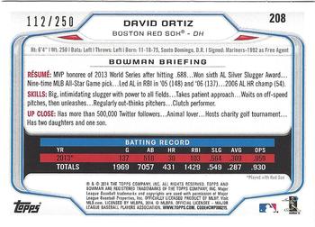 2014 Bowman - Orange #208 David Ortiz Back