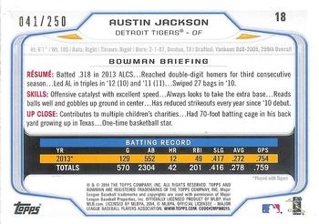 2014 Bowman - Orange #18 Austin Jackson Back
