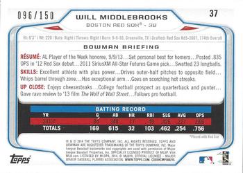 2014 Bowman - Green #37 Will Middlebrooks Back