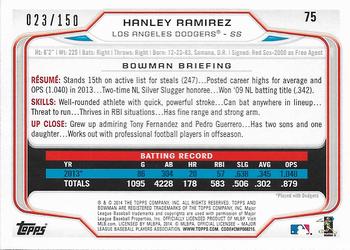 2014 Bowman - Green #75 Hanley Ramirez Back