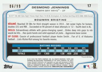 2014 Bowman - Yellow #17 Desmond Jennings Back