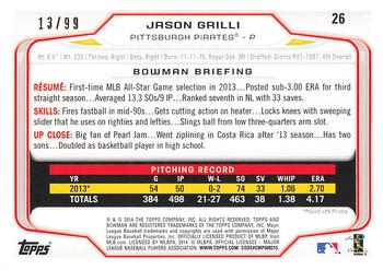 2014 Bowman - Yellow #26 Jason Grilli Back