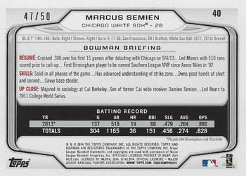 2014 Bowman - Gold #40 Marcus Semien Back