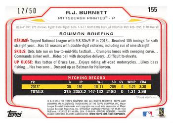 2014 Bowman - Gold #155 A.J. Burnett Back