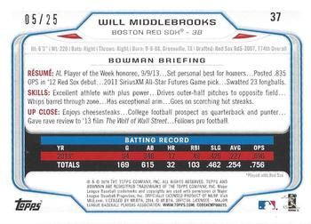 2014 Bowman - Black #37 Will Middlebrooks Back