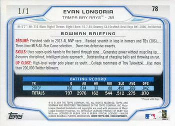 2014 Bowman - Red #78 Evan Longoria Back