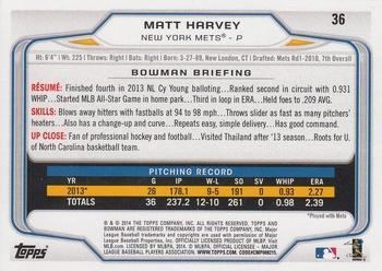 2014 Bowman - Hometown #36 Matt Harvey Back