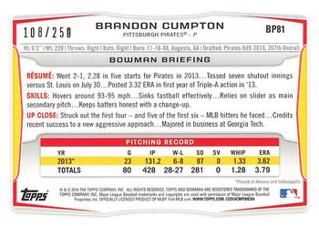 2014 Bowman - Prospects Orange #BP81 Brandon Cumpton Back