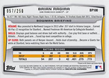 2014 Bowman - Prospects Orange #BP100 Brian Ragira Back