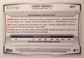 2014 Bowman - Prospects Orange #BP17 Jose Abreu Back