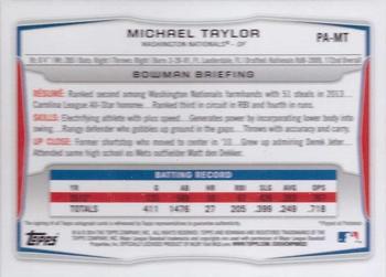 2014 Bowman - Prospect Autographs #PA-MT Michael Taylor Back