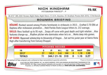 2014 Bowman - Prospect Autographs #PA-NK Nick Kingham Back