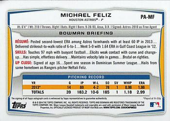 2014 Bowman - Prospect Autographs #PA-MF Michael Feliz Back