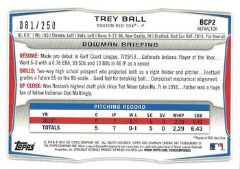 2014 Bowman - Chrome Prospects Blue Refractors #BCP2 Trey Ball Back
