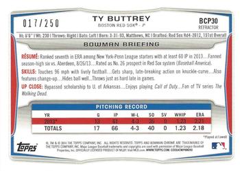 2014 Bowman - Chrome Prospects Blue Refractors #BCP30 Ty Buttrey Back