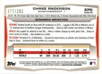 2014 Bowman - Chrome Prospects Blue Refractors #BCP62 Chase Anderson Back