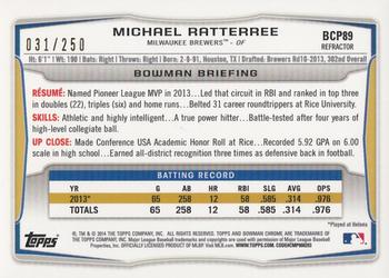2014 Bowman - Chrome Prospects Blue Refractors #BCP89 Michael Ratterree Back