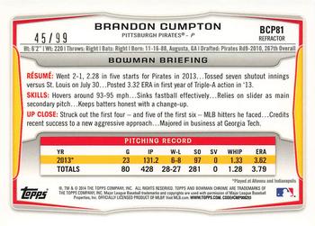 2014 Bowman - Chrome Prospects Black Refractors #BCP81 Brandon Cumpton Back