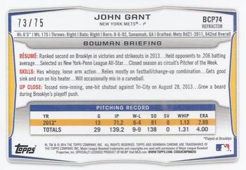 2014 Bowman - Chrome Prospects Green Refractors #BCP74 John Gant Back