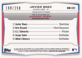 2014 Bowman - Chrome Bowman Scout Top 5 Mini Blue Refractors #BM-CC1 Javier Baez Back