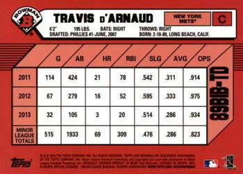 2014 Bowman - 1989 Bowman is Back Silver Diamond Refractor #89BIB-TD Travis d'Arnaud Back