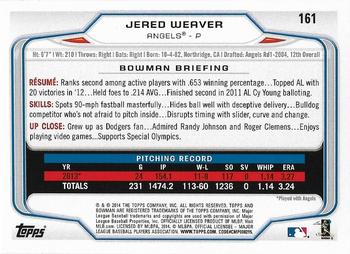 2014 Bowman - Silver Ice #161 Jered Weaver Back