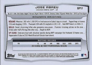 2014 Bowman - Prospects Silver Ice #BP17 Jose Abreu Back