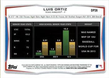 2014 Bowman Draft #DP26 Luis Ortiz Back