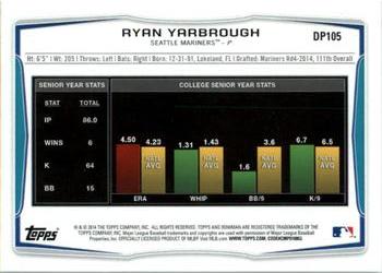 2014 Bowman Draft #DP105 Ryan Yarbrough Back