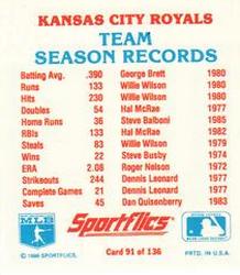 1987 Sportflics - Team Logo Trivia #91 Team Season Records Back