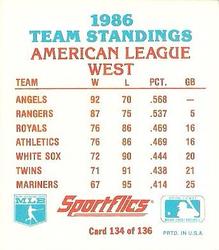 1987 Sportflics - Team Logo Trivia #134 1986 Team Standings: American League West Back