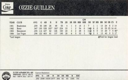 1985 Coke Chicago White Sox #NNO Ozzie Guillen / Luis Aparicio Back