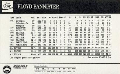 1985 Coke Chicago White Sox #NNO Floyd Bannister / Red Faber Back