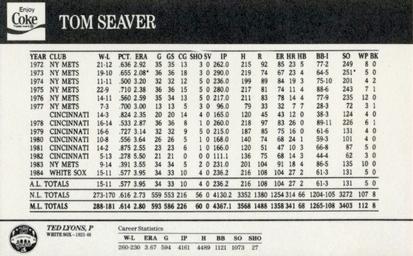 1985 Coke Chicago White Sox #NNO Tom Seaver / Ted Lyons Back