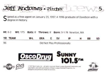 1997 Best South Bend Silver Hawks #5 Jeff Andrews Back