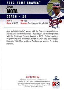2013 Brandt Rome Braves #30 Jose Mota Back