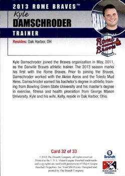2013 Brandt Rome Braves #32 Kyle Damschroder Back