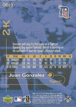 2000 Topps / Fleer / Upper Deck / Pacific Opening Day 2K #OD23 Juan Gonzalez Back