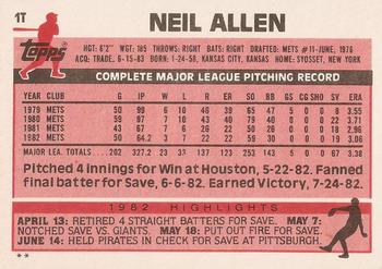 1983 Topps Traded #1T Neil Allen Back