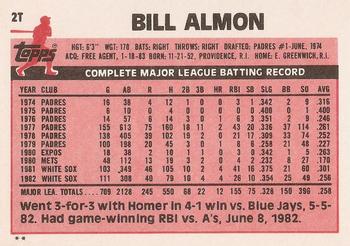 1983 Topps Traded #2T Bill Almon Back
