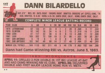 1983 Topps Traded #11T Dann Bilardello Back
