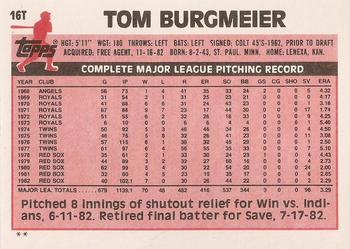1983 Topps Traded #16T Tom Burgmeier Back