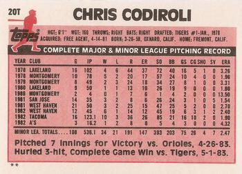 1983 Topps Traded #20T Chris Codiroli Back