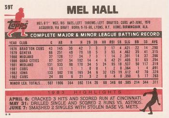 1983 Topps Traded #39T Mel Hall Back
