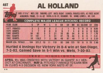 1983 Topps Traded #46T Al Holland Back