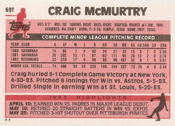 1983 Topps Traded #69T Craig McMurtry Back
